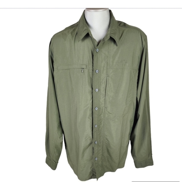 Eddie Bauer Sport Long Sleeve Button Front  Shirt Back Vent Olive Green XLTall - Picture 1 of 15